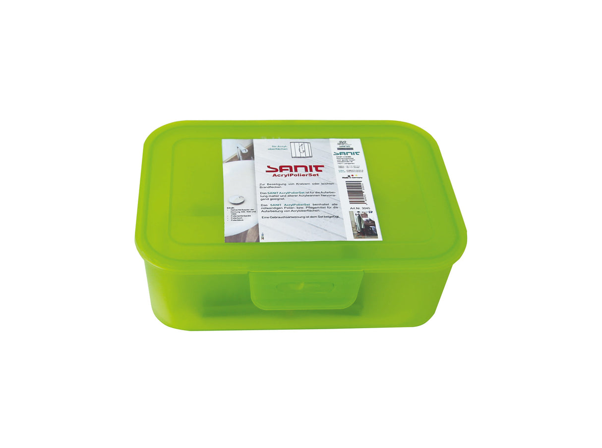 Set zur Entfernung leichter Kratzer auf Acryl- Oberflächen. Zum Aufpolieren matter Stellen. Auch für Autolacke geeignet. Reinigt, poliert und pflegt.