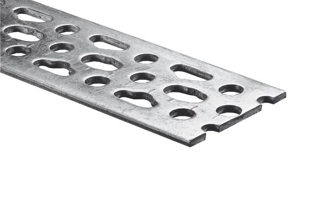 BISMAT® Schiene zur Befestigung an Wand und Decke aus sendzimirverzinktem Stahl ist ein universelles System zur Rohrbefestigung in Maueraussparungen, Mauerecken usw. mit einem Lochmuster, das sich für alle gängigen Abstandsmaße von Sanitärarmaturen eignet