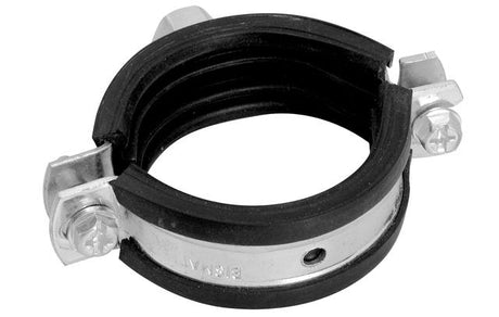 Schnellverschluss, Schallschutz nach DIN 4109, erfüllte Brandschutzanforderungen der MLAR/LAR/RbALei und alterungsbeständige Schallschutzeinlage aus EPDM-Gummi kennzeichnen die BISMAT® 2000 Zweischrauben-Rohrschelle M8/10 ev 122-125 mm für Metallrohre.