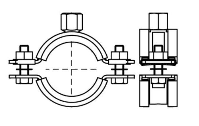 Schwerlastschelle HD1501 (M8/10, M10/12) (BUP1000) mit zwei Antiverlust-Schrauben und EPDM-Einlage für DIN 4109-Schallschutz erfüllt die MLAR/LAR/RbALei-Brandschutzanforderungen, optional: hitzebeständige Silikon-Schallschutzeinlage, für Rohre 15 - 19 mm.