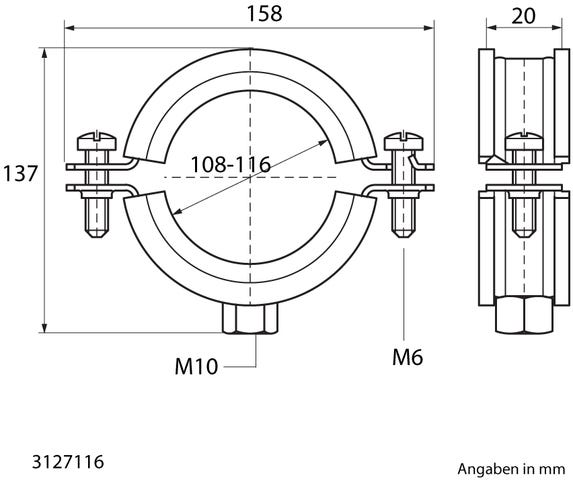 BIS Bifix® 1301 Edelstahl-Rohrschelle mit Einlage (M8, M10) für Edelstahlrohre ist eine Zweischraubenschelle mit Sicherheitsschnellverschluss, die optimale Schallschutzwerte nach DIN 4109 gewährleistet, mit Gewinde.