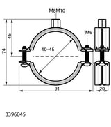 Die KSB2 Zweischrauben-Rohrschelle M8/10 ev 40-45 mm als praktische Lösung zur Befestigung von Rohren verschiedener Materialien hat einen Sicherheitsschnellverschluss, der mit einer Hand bedient werden kann, und eine EPDM-Schallschutzeinlage DIN4109.