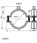 Die KSB2 Zweischrauben-Rohrschelle M8/10 ev 48-52 mm als praktische Lösung zur Befestigung von Rohren verschiedener Materialien hat einen Sicherheitsschnellverschluss, der mit einer Hand bedient werden kann, und eine EPDM-Schallschutzeinlage DIN4109.