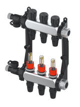 TECEfloor Edelstahlverteiler HKV 8, Typ TECElogo-Push SLQ, mit Durchflussanzeige, 1" IG flachdichtend