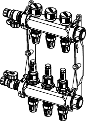 TECEfloor Edelstahlverteiler HKV 8, Typ TECElogo-Push SLQ, mit Durchflussanzeige, 1" IG flachdichtend
