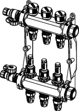 TECEfloor Edelstahlverteiler HKV 8, Typ TECElogo-Push SLQ, mit Durchflussanzeige, 1" IG flachdichtend