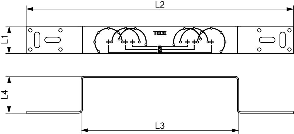 TECE-Halter aus verzinktem Stahl zur Befestigung von TECEflex und TECElogo Wandscheiben, gewinkelt