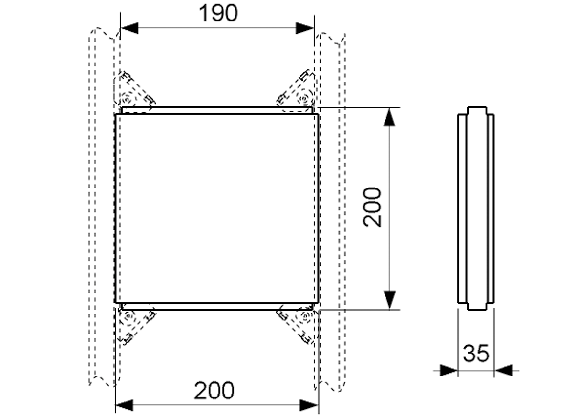 TECEprofil Befestigungsplatte für Zusatzeinbauten, 200 x 200 mm