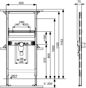 TECEprofil Waschtischmodul mit UP-Geruchsverschluss, Bauhöhe 1120 mm