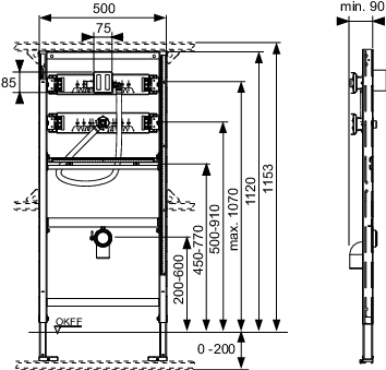 TECEprofil Urinalmodul mit TECE-Spülergehäuse U 1, Bauhöhe 1120 mm