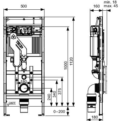 TECElux WC-Modul 400, nachträglich höhenverstellbar, mit Geruchsabsaugung, Bauhöhe 1120 mm