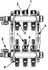 TECEfloor Edelstahlverteiler HKV 8, Typ TECElogo-Push SLQ, mit Durchflussanzeige, 1" IG flachdichtend