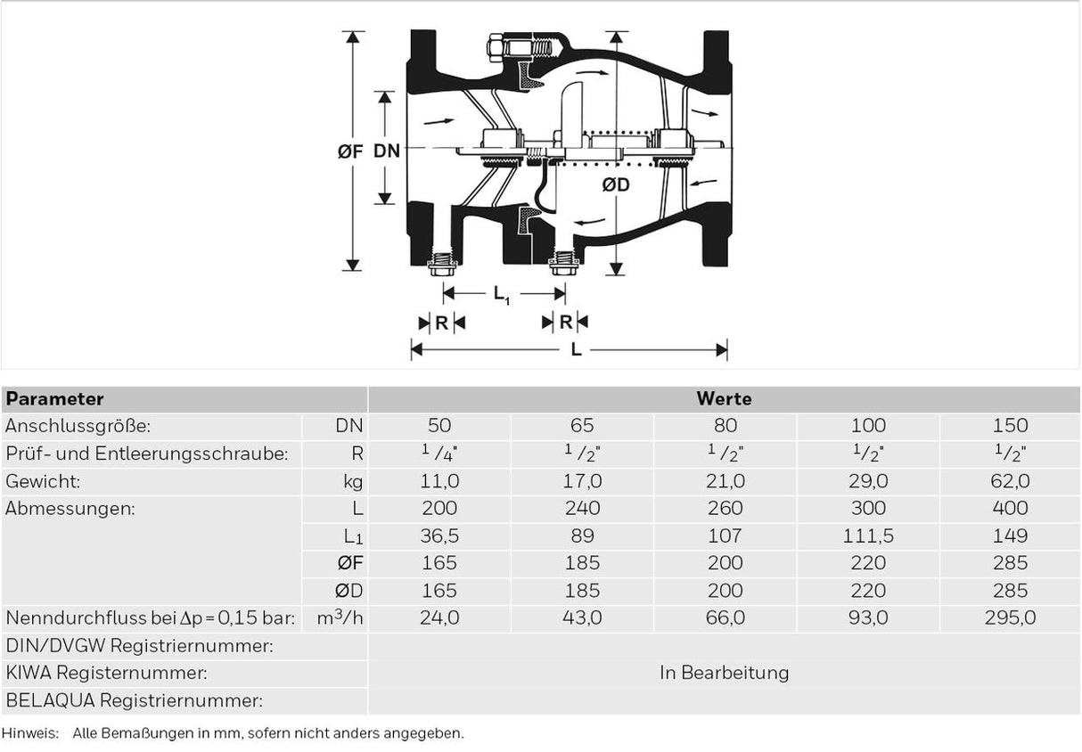 Resideo Rückflussverhinderer RV283S Flansch, pulverbeschichtet blau, Gusseisen, PN 16, EPDM-Dichtung