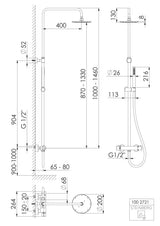 Serie 100 Brauseset komplett mit Thermostatarmatur, mit Regenbrause und Handbrause (Regenbrause mit Easy clean), mit Gleiter, mit schwenkbarem und höhenverstellbarem Regenbrausearm (bei Installation), chrom