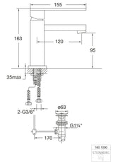Serie 160 Waschtisch Einhebelmischer mit Ablaufgarnitur Ausladung 120 mm, mit Keramikkartusche, mit Neoperl Luftsprudler, mit Flexschläuchen 3/8 Zoll, chrom