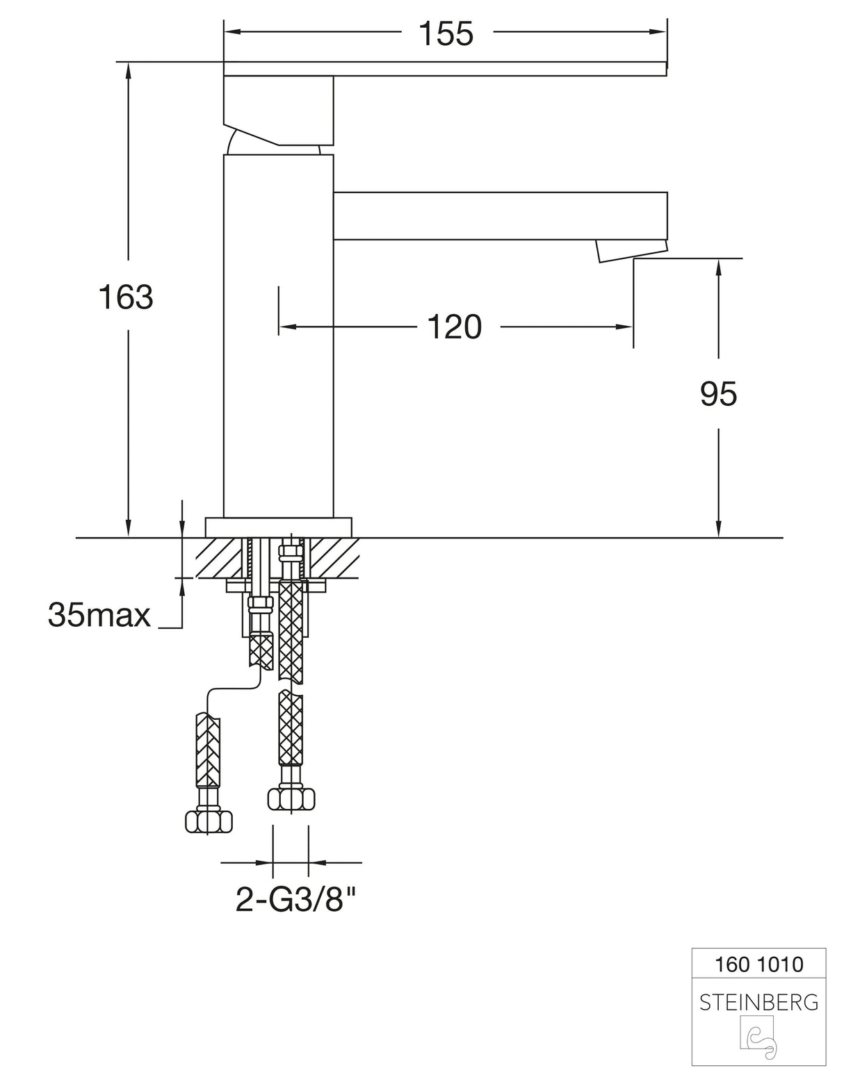 Serie 160 Waschtisch Einhebelmischer ohne Ablaufgarnitur Ausladung 120 mm, mit Keramikkartusche, mit Neoperl Luftsprudler, mit Flexschläuchen 3/8 Zoll, chrom