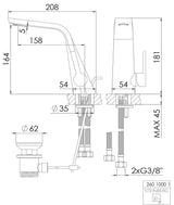 Serie 260 Waschtisch Einhebelmischer mit Ablaufgarnitur Ausladung 158 mm, mit Keramikkartusche, mit Flexschläuchen 3/8", chrom