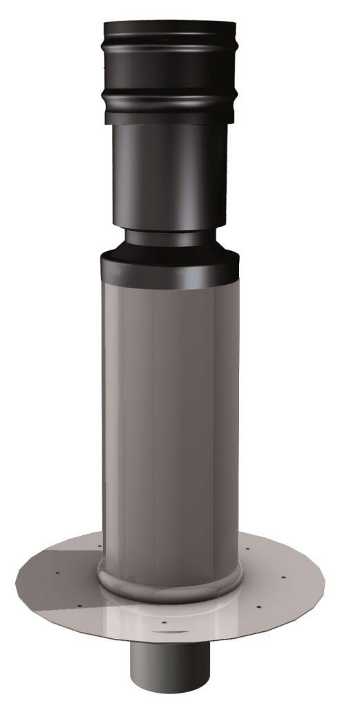 Komplettset gebaVent FDS Flachdach Schmutzwasser mit doppelwandigem Standrohr und EPS-Isolierung, Dachhaubenkopf Stahlblech mit Spezial-Aluminium-Zinkbeschichtung, korrosions- und UV-beständig, Befestigung vom Dach