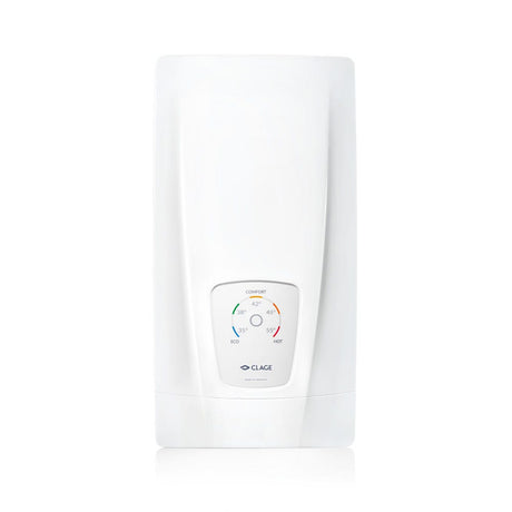 CLAGE DCX Next Komfortdurchlauferhitzer, elektronisch geregelt, 400V, Kunststoff Druckbehälter, Übertisch Montage, Blankdraht Heizsystem, Druckabschaltung, IP25 Schutzart, digitales Display, manuelle Bedienung, Energieeffizienzklasse A