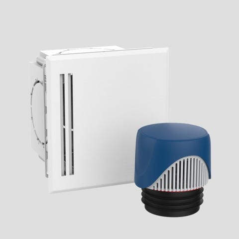 Wandeinbaukasten mit Rohrbeluefter ventilair, Einbaukasten mit Montagerahmen und Kunststoff-Abdeckplatte, Farbe weiß-alpin