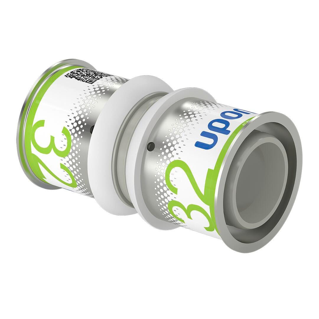 Uponor S-Press PLUS Kupplung PPSU, gerade, 1-teilig, Systemgebunden, Material Polyphenylensulfon (PPSU), Dichtung EPDM, max. 10 bar bei 20 °C, grau, Pressmuffe, DVGW und KIWA geprüft