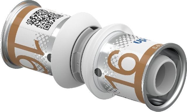 Uponor S-Press PLUS Kupplung PPSU, gerade, 1-teilig, Systemgebunden, Material Polyphenylensulfon (PPSU), Dichtung EPDM, max. 10 bar bei 20 °C, grau, Pressmuffe, DVGW und KIWA geprüft