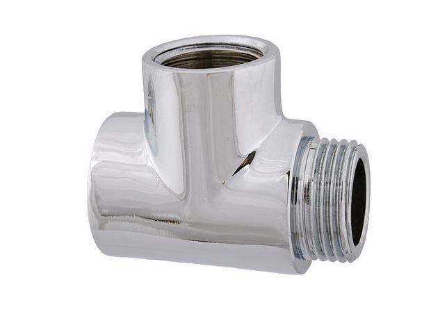 JS Messing-T-Stück, DN15, 1/2", Außengewinde x Innengewinde x Innengewinde, Messing verchromt