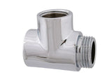 JS Messing-T-Stück, DN15, 1/2", Außengewinde x Innengewinde x Innengewinde, Messing verchromt