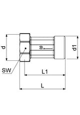 JS Verbindungsverschraubung von Schlösser, Werkstoff Messing, Dichtungen EPDM, Trinkwasserverordnung DIN EN 1717, Betriebsdruck max. 10 bar, Betriebstemperatur max. 90 Grad