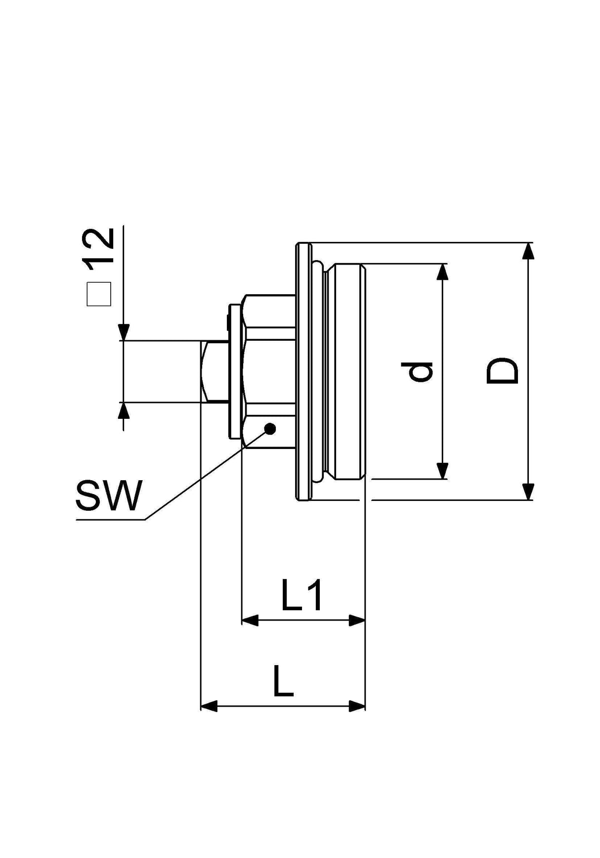 JS Abschlussstopfen links mit Wasserzufuhr von rechts, Außengewinde, Messinggehäuse, Dichtungen EPDM, max. Betriebsdruck 10 bar, max. Betriebstemperatur 90 Grad, G-Gewinde ISO 228 Teil 1, Trinkwasserverordnung DIN EN 1717, Fabrikat Schlösser