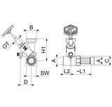 JS Abzweig-T-Ventil Freistromventil mit steigender Spindel