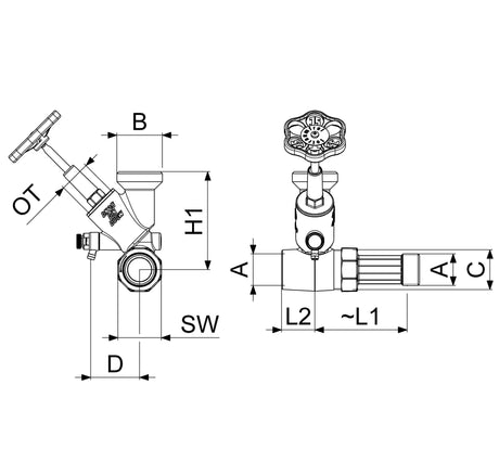 JS Abzweig-T-Ventil Freistromventil mit steigender Spindel