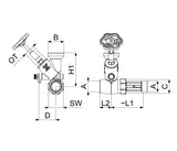 JS Abzweig-T-Ventil KFR mit steigender Spindel, DN25, Oberteil und Gehäuse Messing, Dichtungen EPDM, Griff Polyamid, max. 10 bar, max. 90 Grad, DIN-DVGW zertifiziert