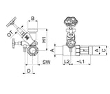 JS Abzweig-T-Ventil KFR mit steigender Spindel, DN25, Oberteil und Gehäuse Messing, Dichtungen EPDM, Griff Polyamid, max. 10 bar, max. 90 Grad, DIN-DVGW zertifiziert
