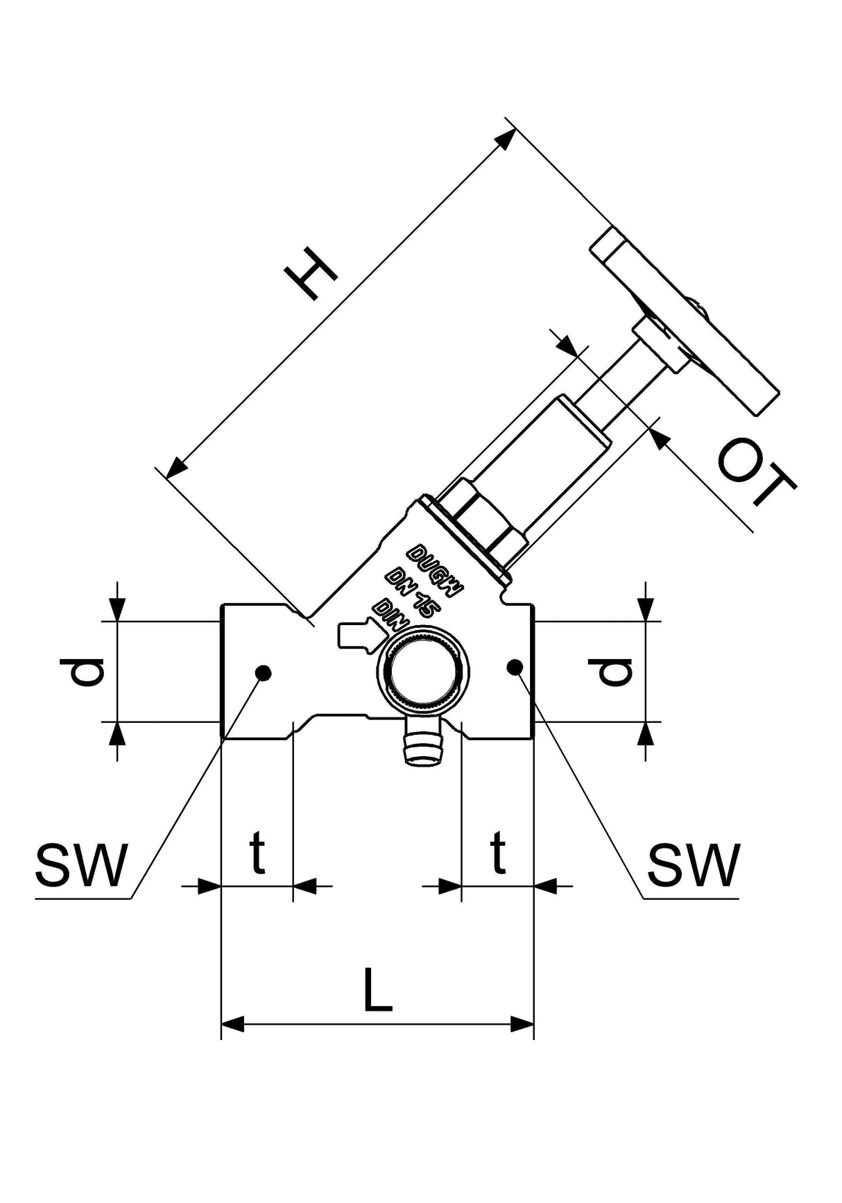 JS Freistromventil mit Muffenanschluss, mit Entleerung, mit steigender Spindel, Innengewinde, DVGW geprüft
