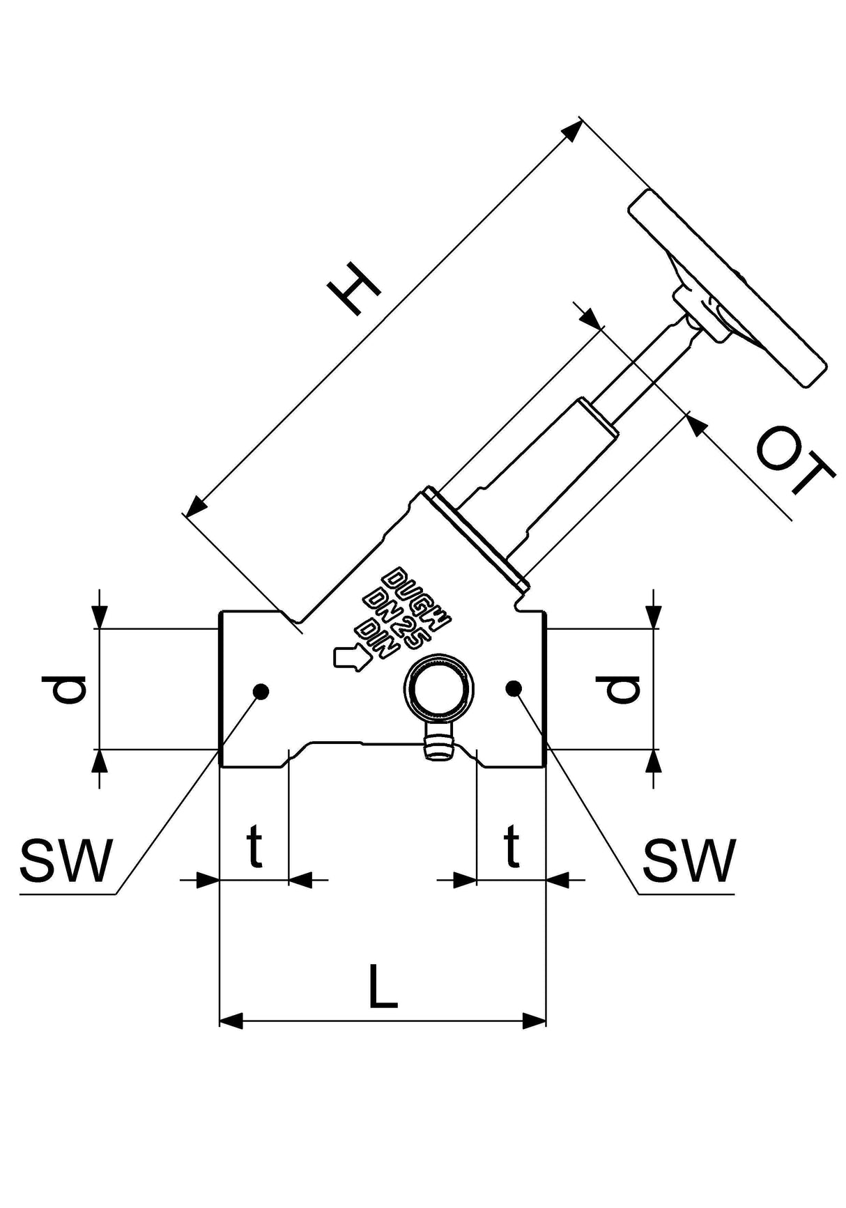 JS Freistromventil mit Muffenanschluss, mit Entleerung, mit steigender Spindel, Innengewinde, DVGW geprüft