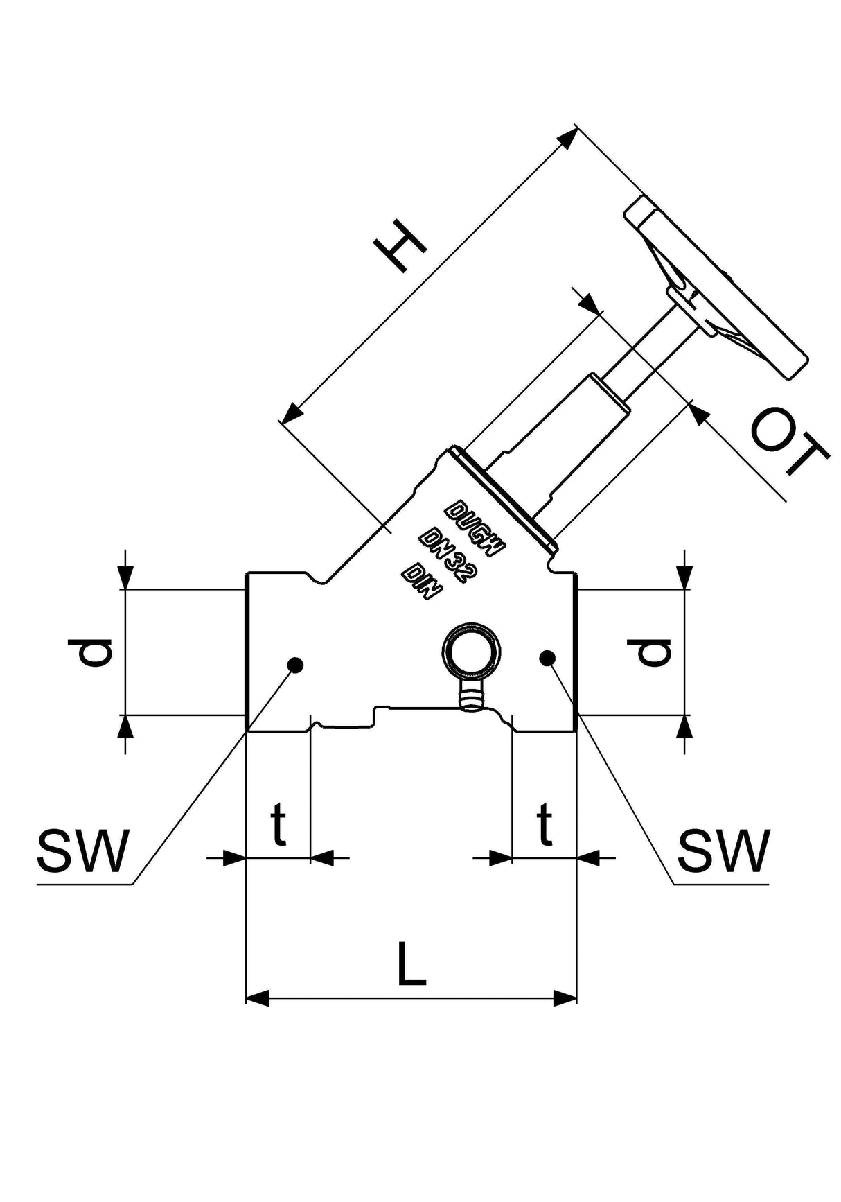JS Freistromventil mit Muffenanschluss, mit Entleerung, mit steigender Spindel, Innengewinde, DVGW geprüft