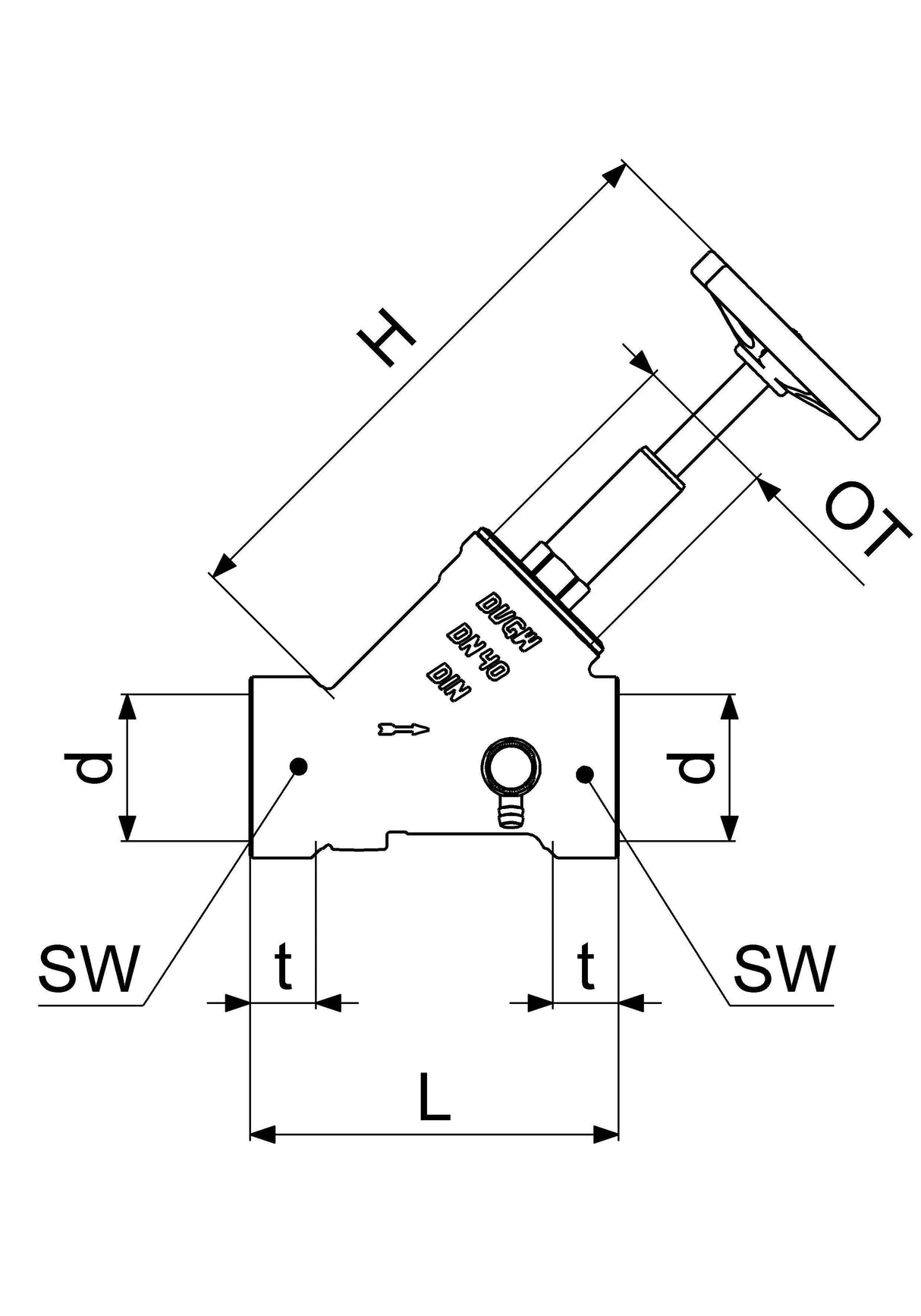 JS Freistromventil mit Muffenanschluss, mit Entleerung, mit steigender Spindel, Innengewinde, DVGW geprüft