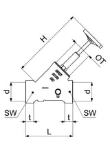 JS Freistromventil mit Muffenanschluss, mit Entleerung, mit steigender Spindel, Innengewinde, DVGW geprüft