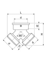 JS Messing-Y-Verteilerstück, DN20, 3/4", 2x Außengewinde, 1x Innengewinde, Messing verchromt