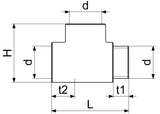 JS Messing-T-Stück, DN15, 1/2", Außengewinde x Innengewinde x Innengewinde, Messing verchromt