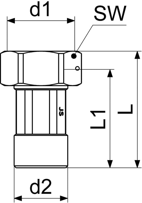 JS Wasserzähler-Verschraubung mit Plombiervorrichtung, Messing-blank, Verpackungseinheit 1 Stück