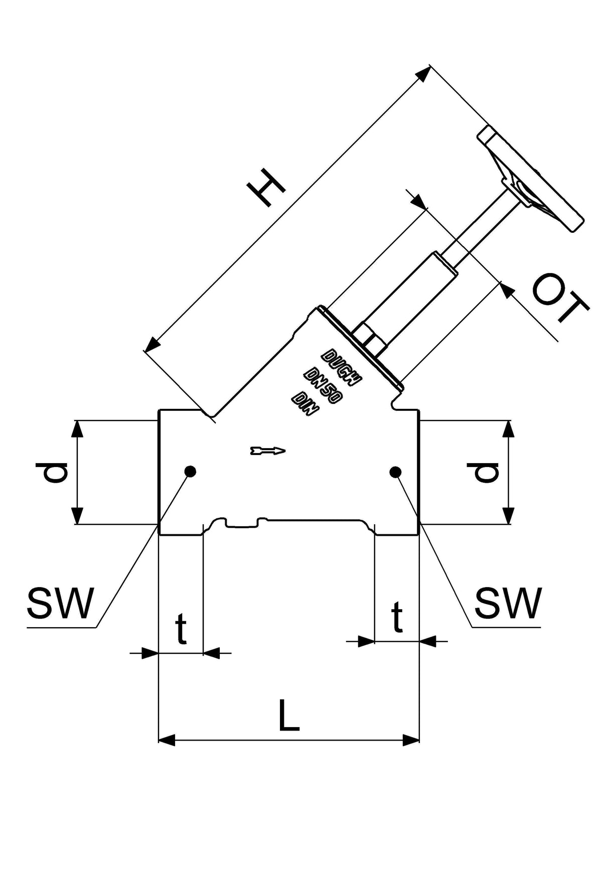 JS Freistromventil mit Muffenanschluss, ohne Entleerung, mit steigender Spindel, DVGW geprüft