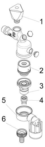 JS Auslaufventil mit Systemtrenner BA4, mit Ablauftrichter, Dreikantgriff, DN15, matt chrom, DVGW geprüft