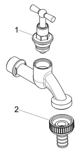 JS Auslaufventil mit Schlauchverschraubung, mit Knebel-Oberteil, chrom