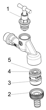 JS Auslaufventil mit Rohrbelüfter, mit Rückflussverhinderer, mit Schlauchverschraubung, mit Knebel-Oberteil, schwere Ausführung, chrom, DVGW geprüft