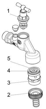 JS Auslaufventil, Serie Air-tec, mit Rohrbelüfter, mit Rückflussverhinderer, mit Schlauchverschraubung, mit Knebel-Oberteil, 1/2", poliertes chrom, DVGW geprüft
