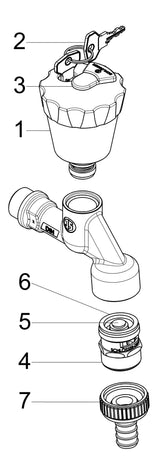 JS Auslaufventil, abschließbar mit Rohrbelüfter, mit Rückflussverhinderer, mit Schlauchverschraubung, DN15, poliertes chrom, Griff schwarz/grün