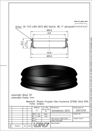 LORO-X DICHTELEMENT aus Elastomer für Steckmuffenverbindung