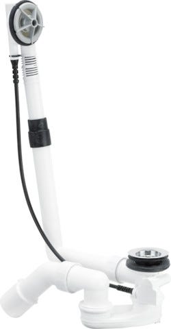 Viega Multiplex-Ab-/Überlauf Funktionseinheit Ausstattung, ;Geruchverschluss, Ablaufbogen 45°, Ventil verchromt, Modell 6162.1 DN: 40/50 Bowdenzug-Länge: 560 L: 100 H: 180 Badewanne Standard für Badewanne mit Ablaufloch-Ø 52